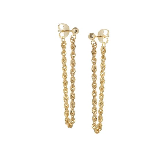 14K Solid Gold Rope Chain Dangle Drop Earrings